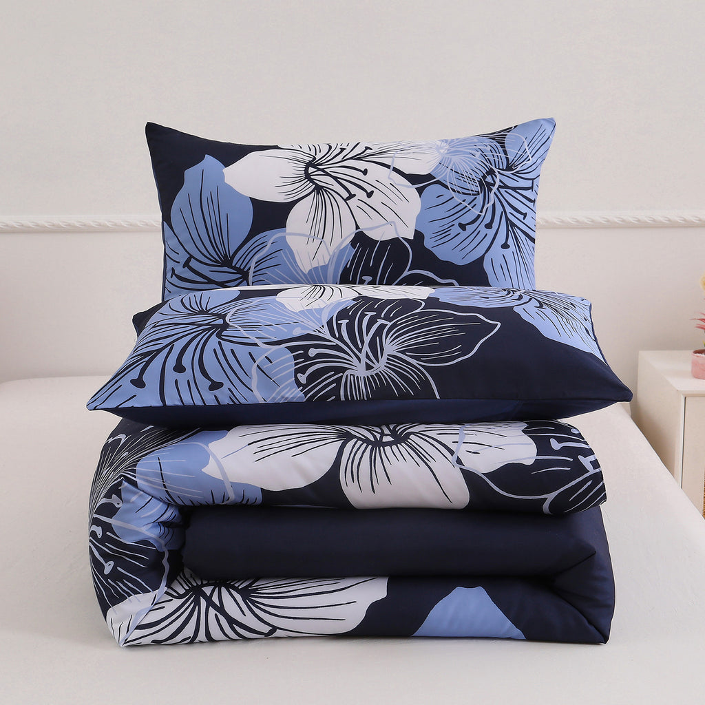 Comforter Set, Navy Blue Floral 3-Piece Bedding, Soft Microfiber for All Seasons