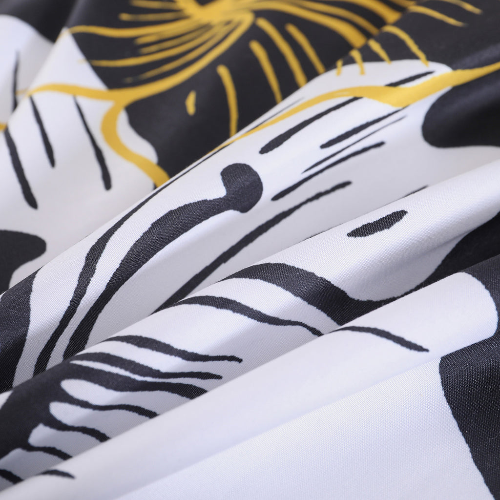 Comforter Set, Black/Gold Floral 3-Piece Bedding, Soft Microfiber for All Seasons