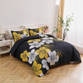 Comforter Set, Black/Gold Floral 3-Piece Bedding, Soft Microfiber for All Seasons