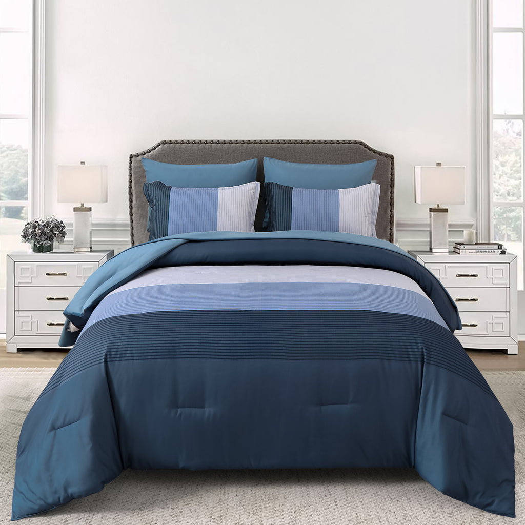 Navy Blue Comforter Set, Striped 3-Piece Bedding Collection