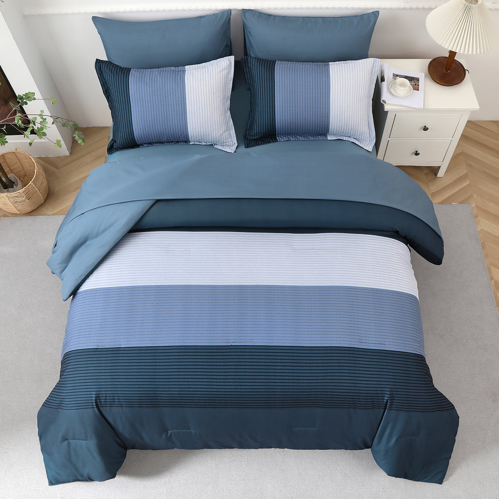 Navy Blue Comforter Set, Striped 3-Piece Bedding Collection