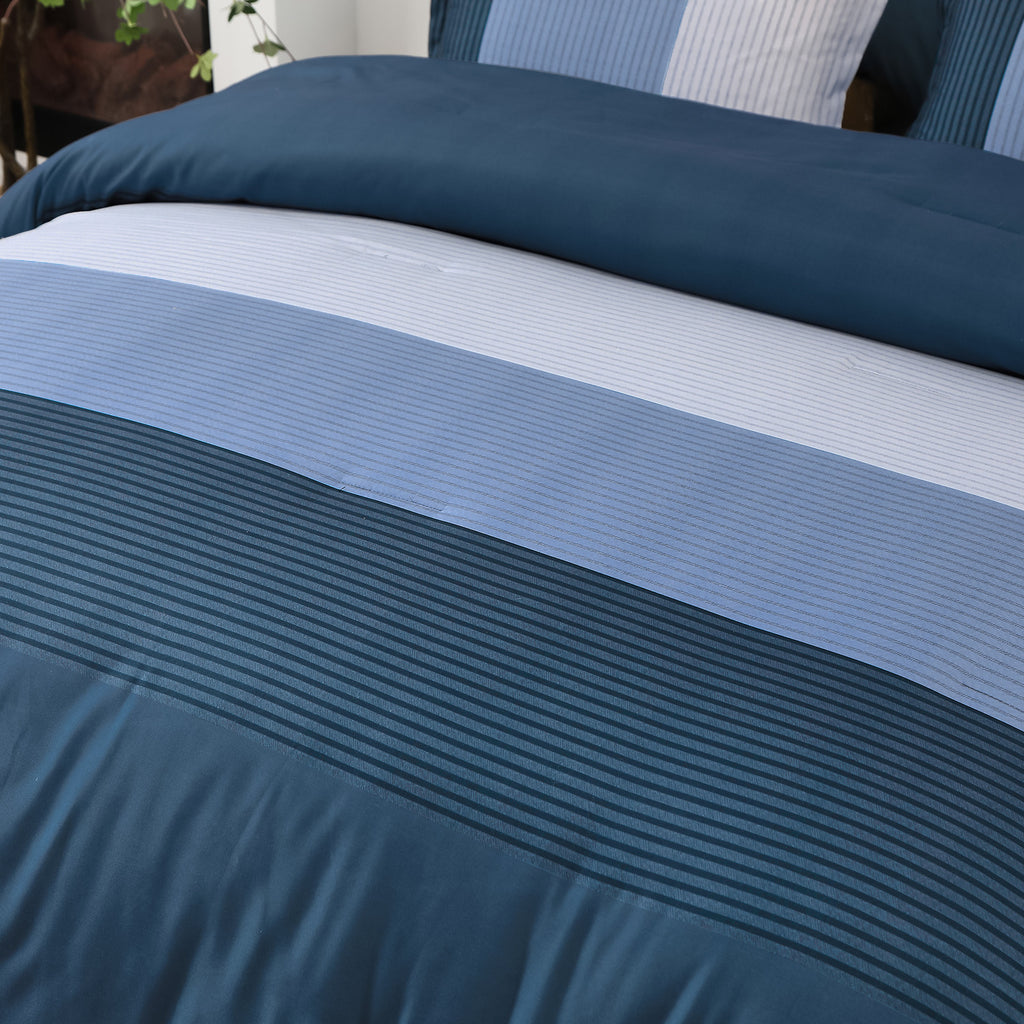 Navy Blue Comforter Set, Striped 3-Piece Bedding Collection