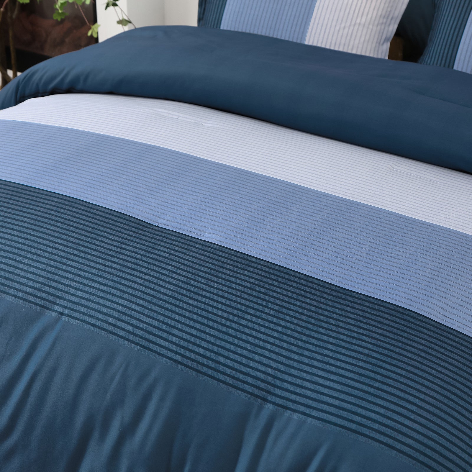 Navy Blue Comforter Set, Striped 3-Piece Bedding Collection