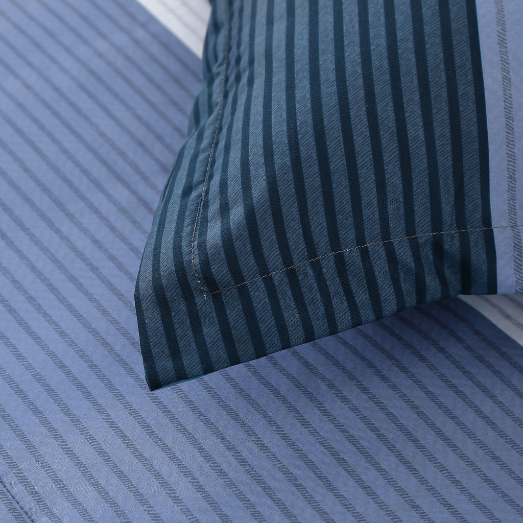 Navy Blue Comforter Set, Striped 3-Piece Bedding Collection