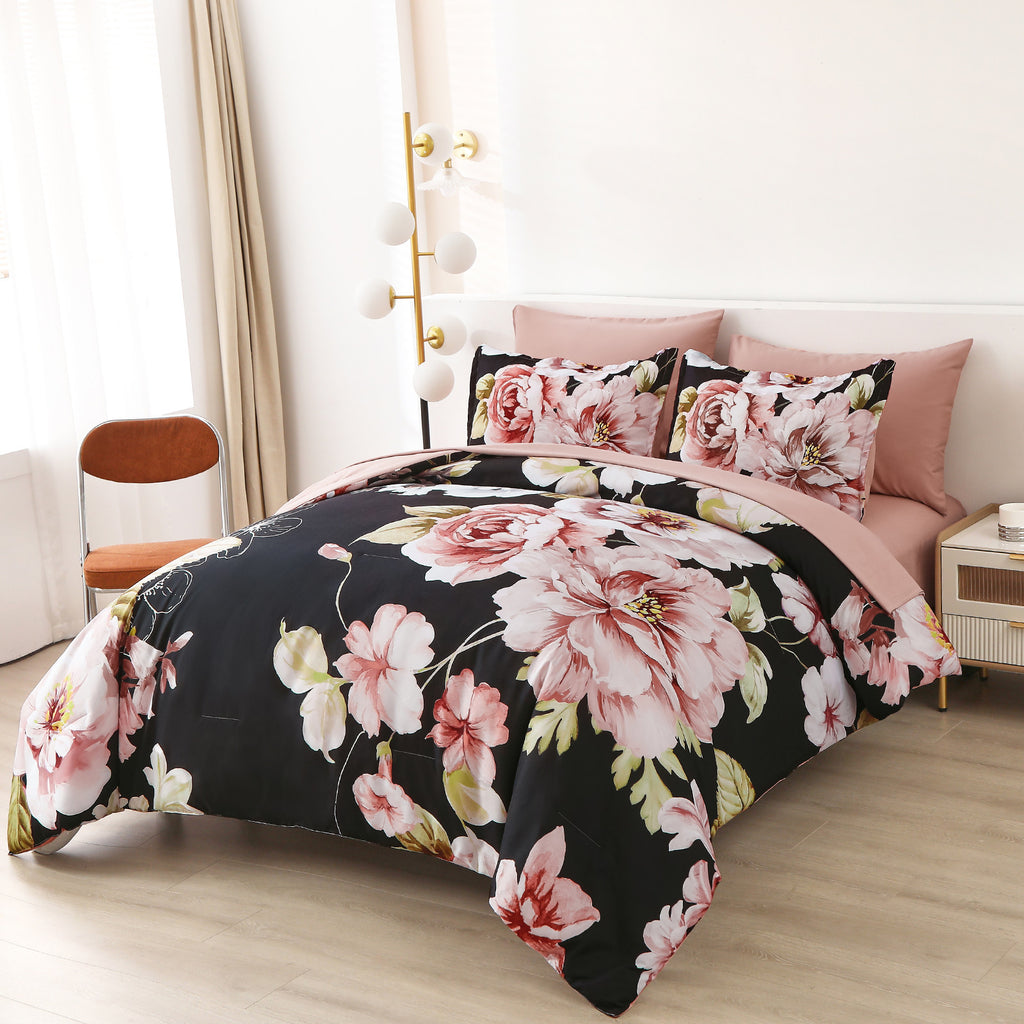 Soft Warm Floral Comforter Set, Ultra-Plush Bedding with Pillowcases