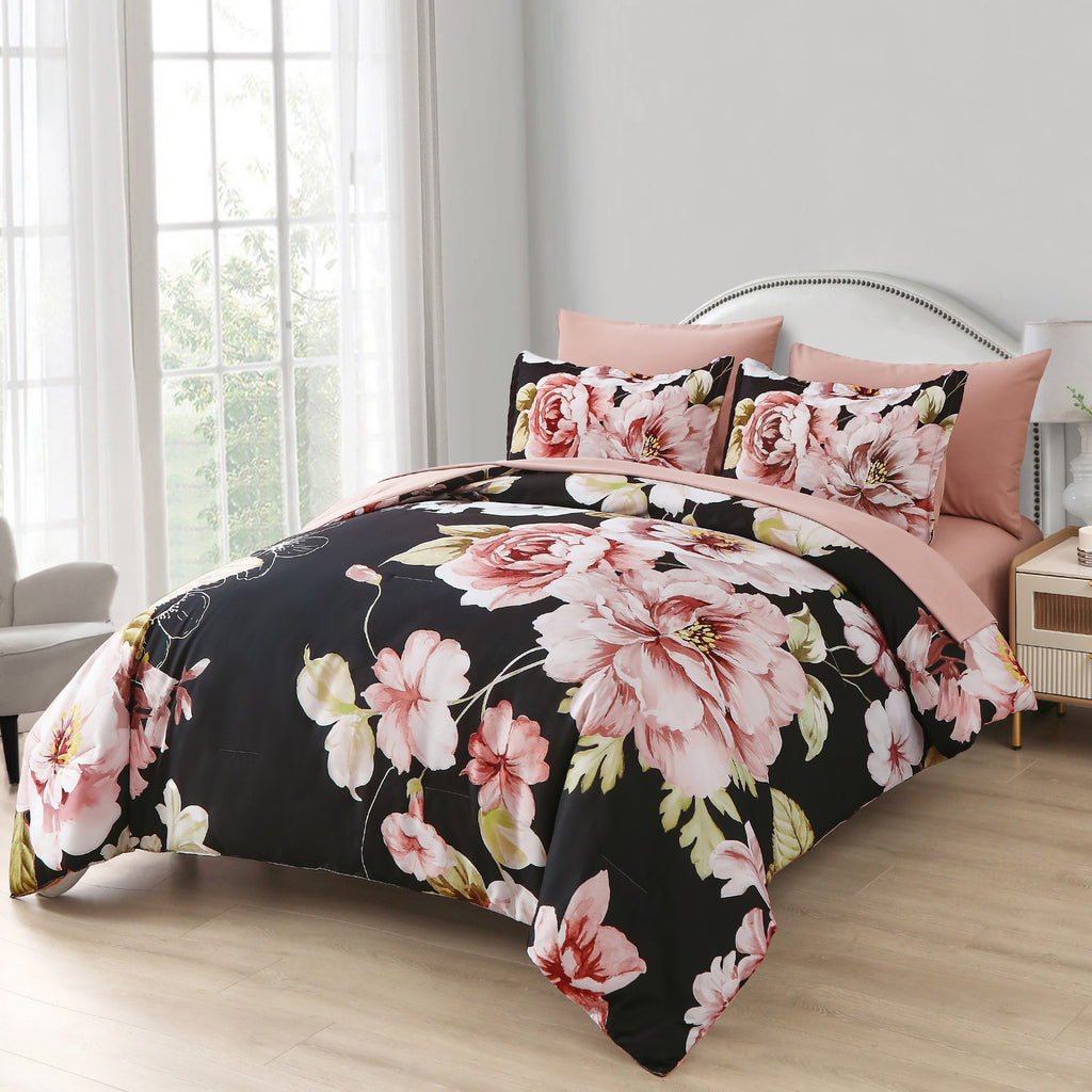 Soft Warm Floral Comforter Set, Ultra-Plush Bedding with Pillowcases