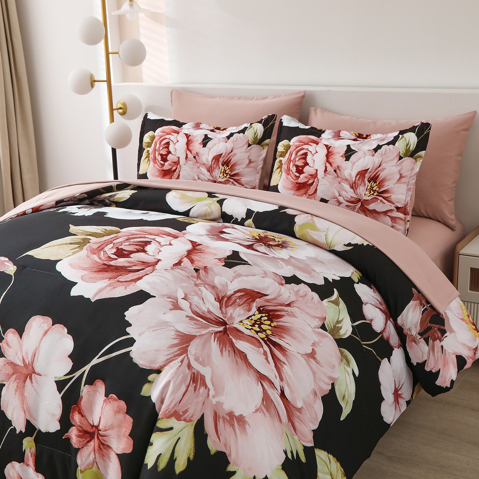 Soft Warm Floral Comforter Set, Ultra-Plush Bedding with Pillowcases