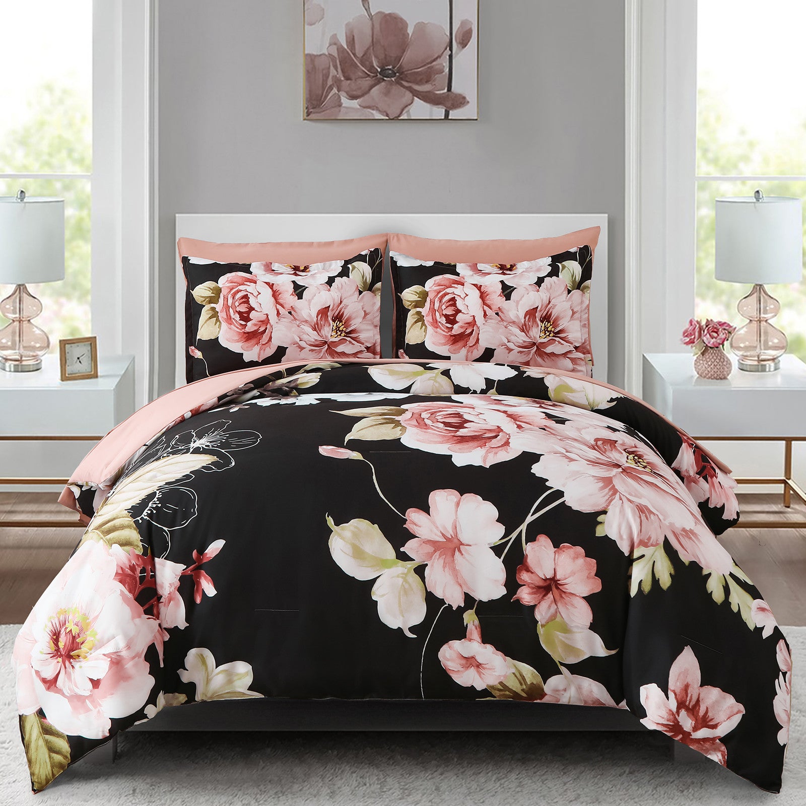 Soft Warm Floral Comforter Set, Ultra-Plush Bedding with Pillowcases