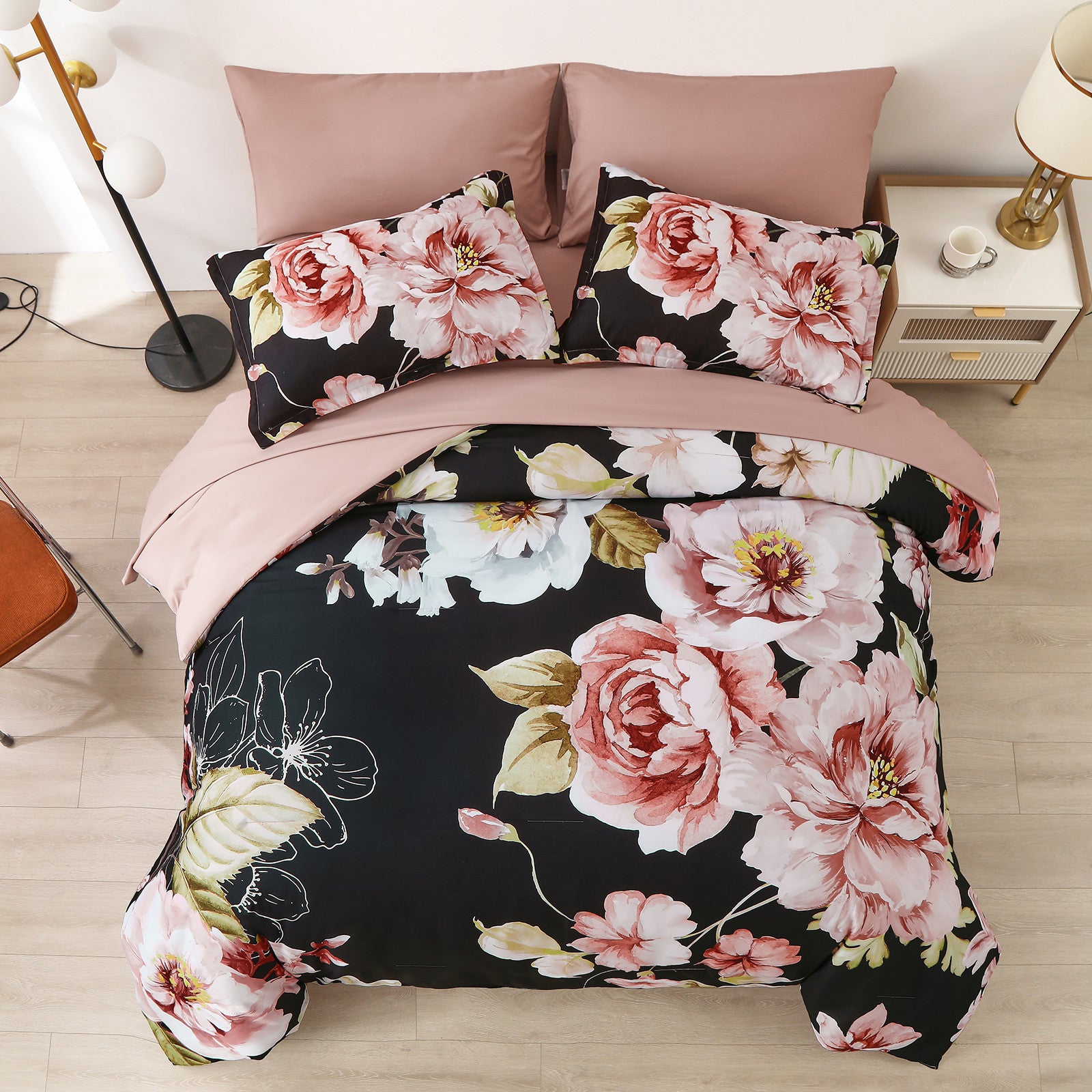 Soft Warm Floral Comforter Set, Ultra-Plush Bedding with Pillowcases