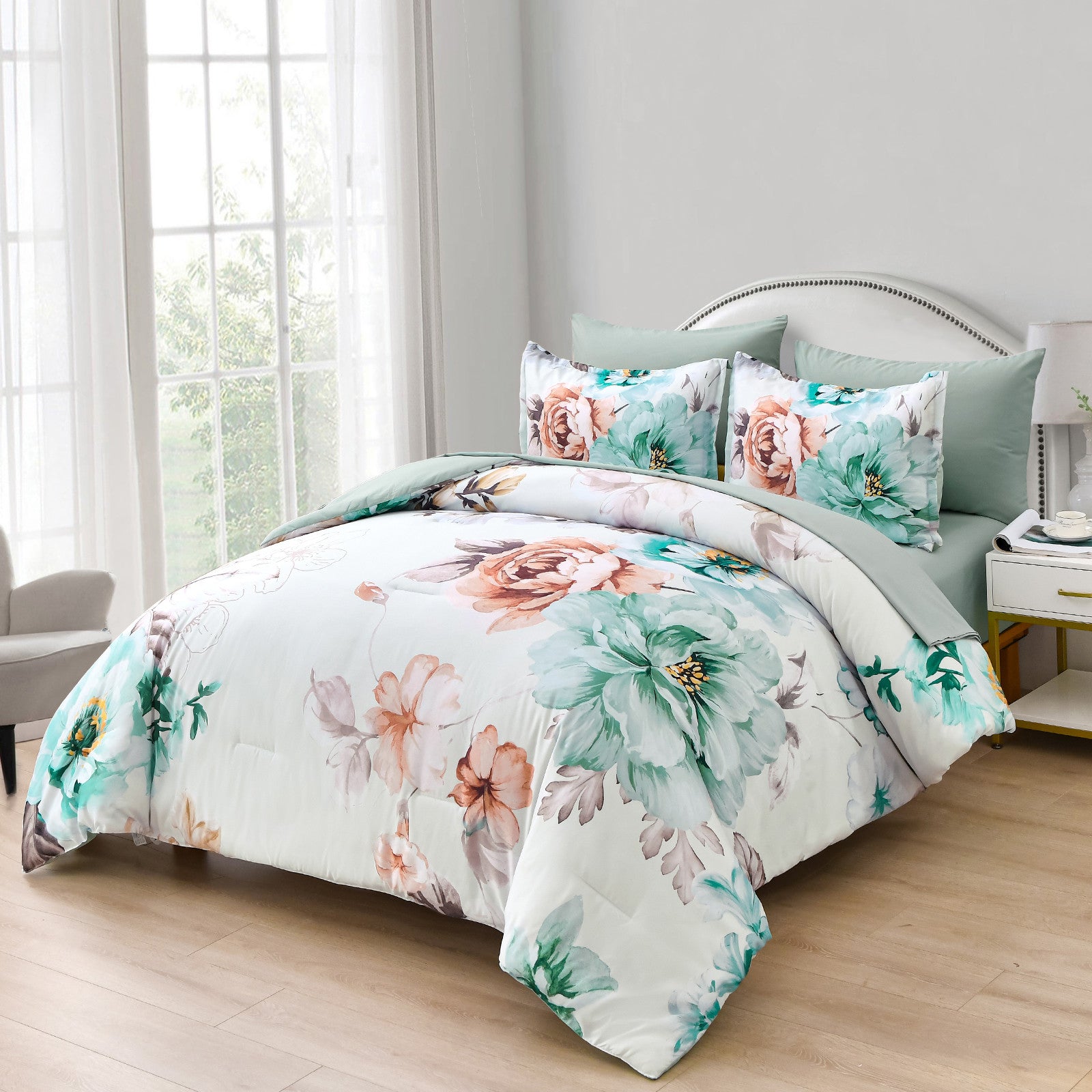Warm Floral Comforter Set, Cozy Quilted Bedding with Pillowcases