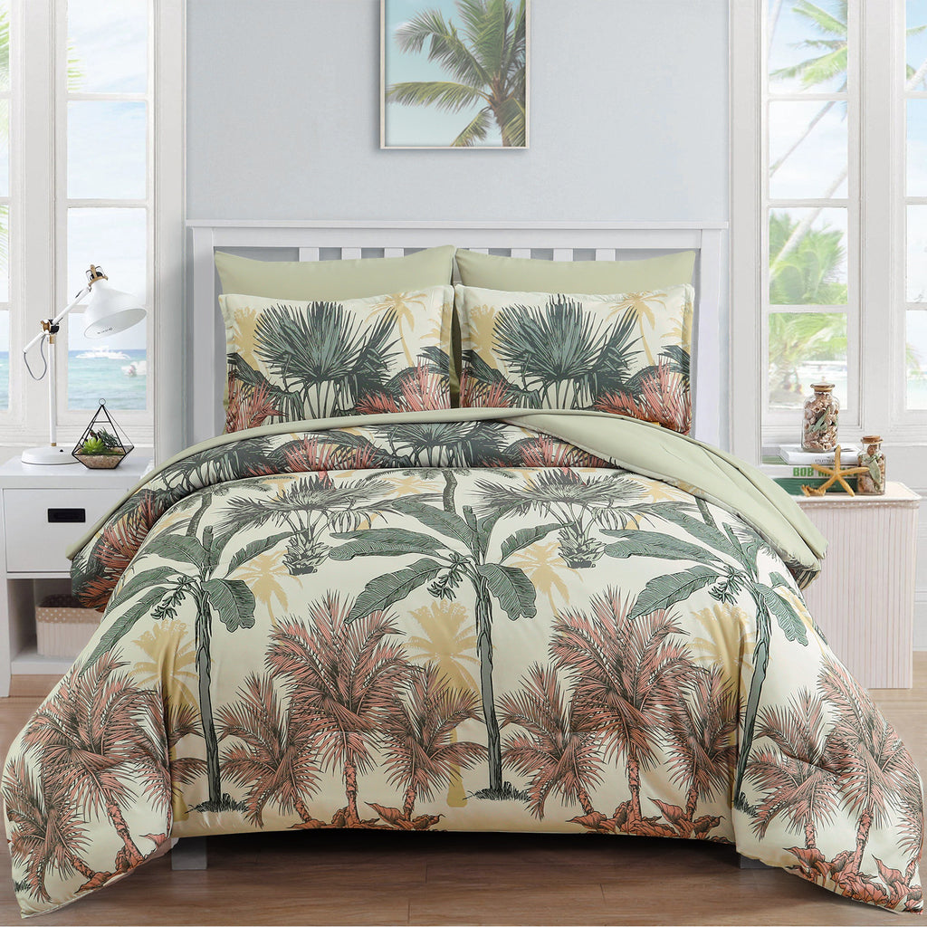 Soft Floral Leaf Comforter Set, Warm Quilted Bedding with Pillowcases