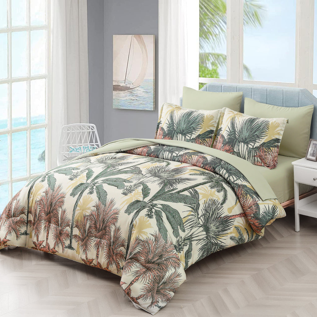 Soft Floral Leaf Comforter Set, Warm Quilted Bedding with Pillowcases