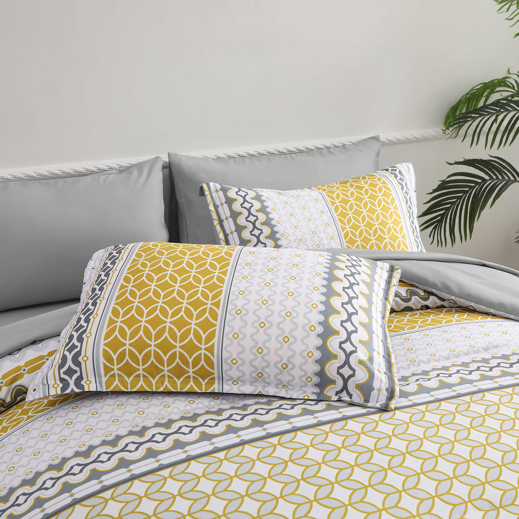 Floral Stripes Comforter Set, Deluxe 3-Piece Bedding with Pillowcases