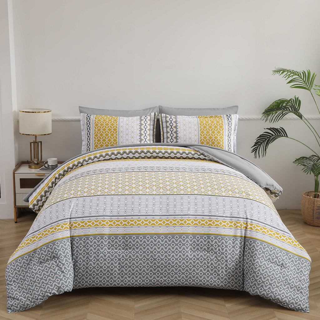 Floral Stripes Comforter Set, Deluxe 3-Piece Bedding with Pillowcases