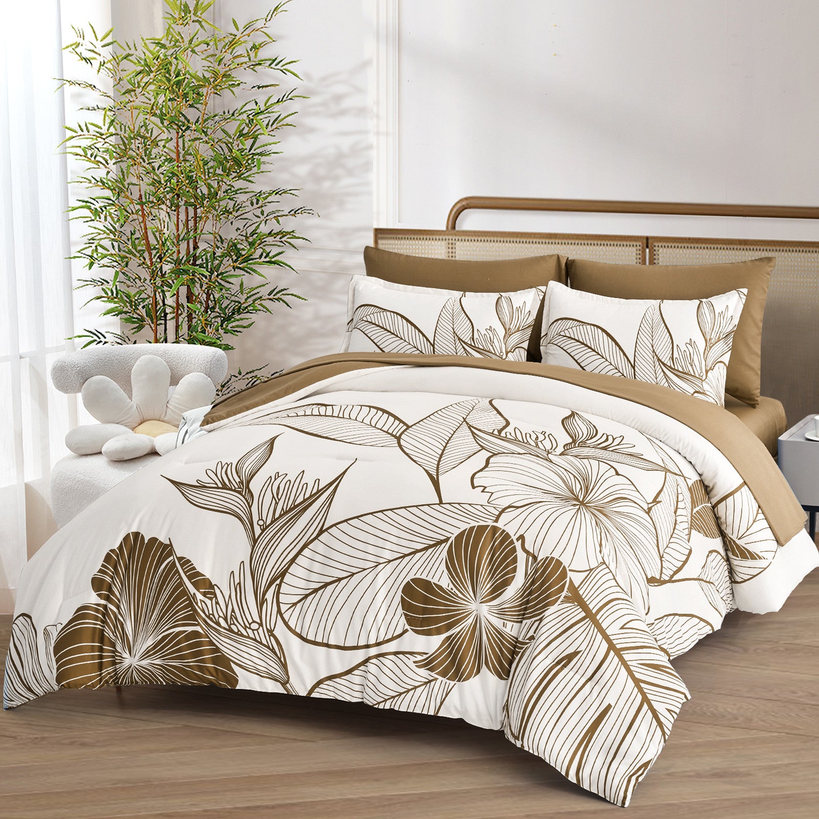 SOFT Floral Comforter Set, Plush Winter Bedding with Pillowcases