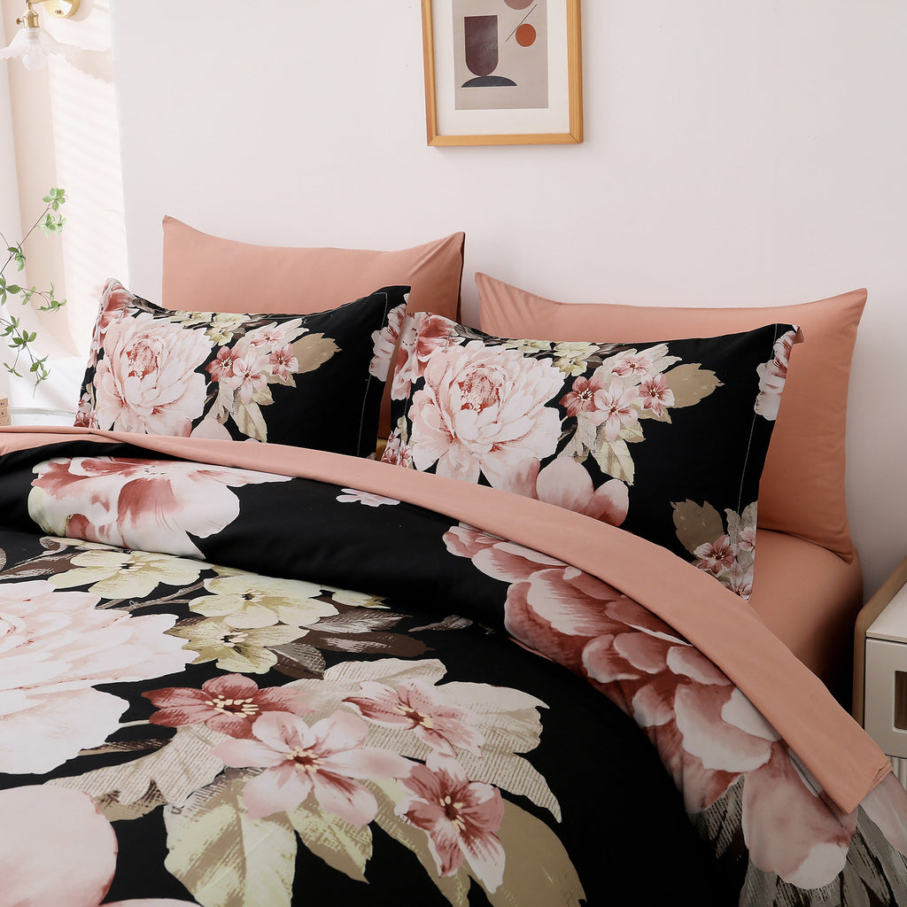 Soft Floral Comforter Set, Quilted Warm Bedding with Pillowcases