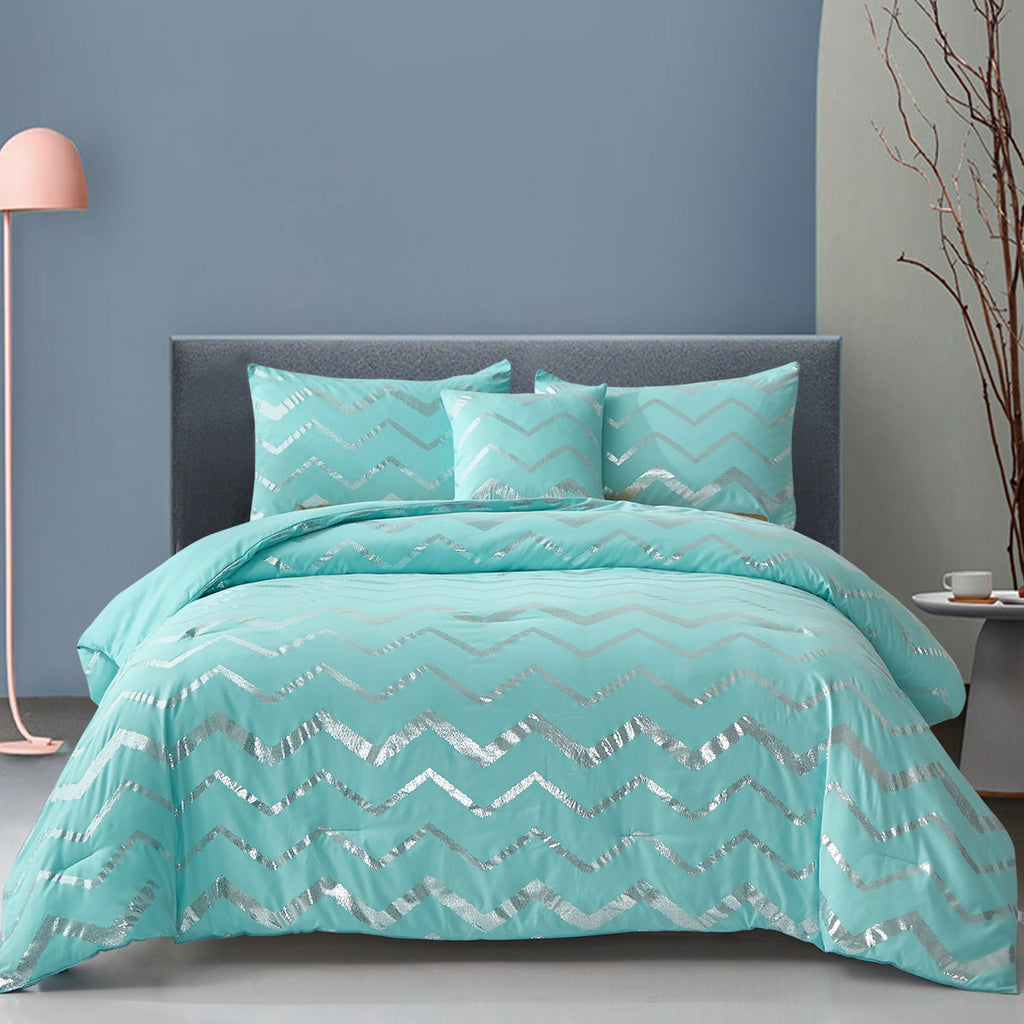 Blue Gradient Comforter Set, Modern 3-Piece Bedding with Pillowcases