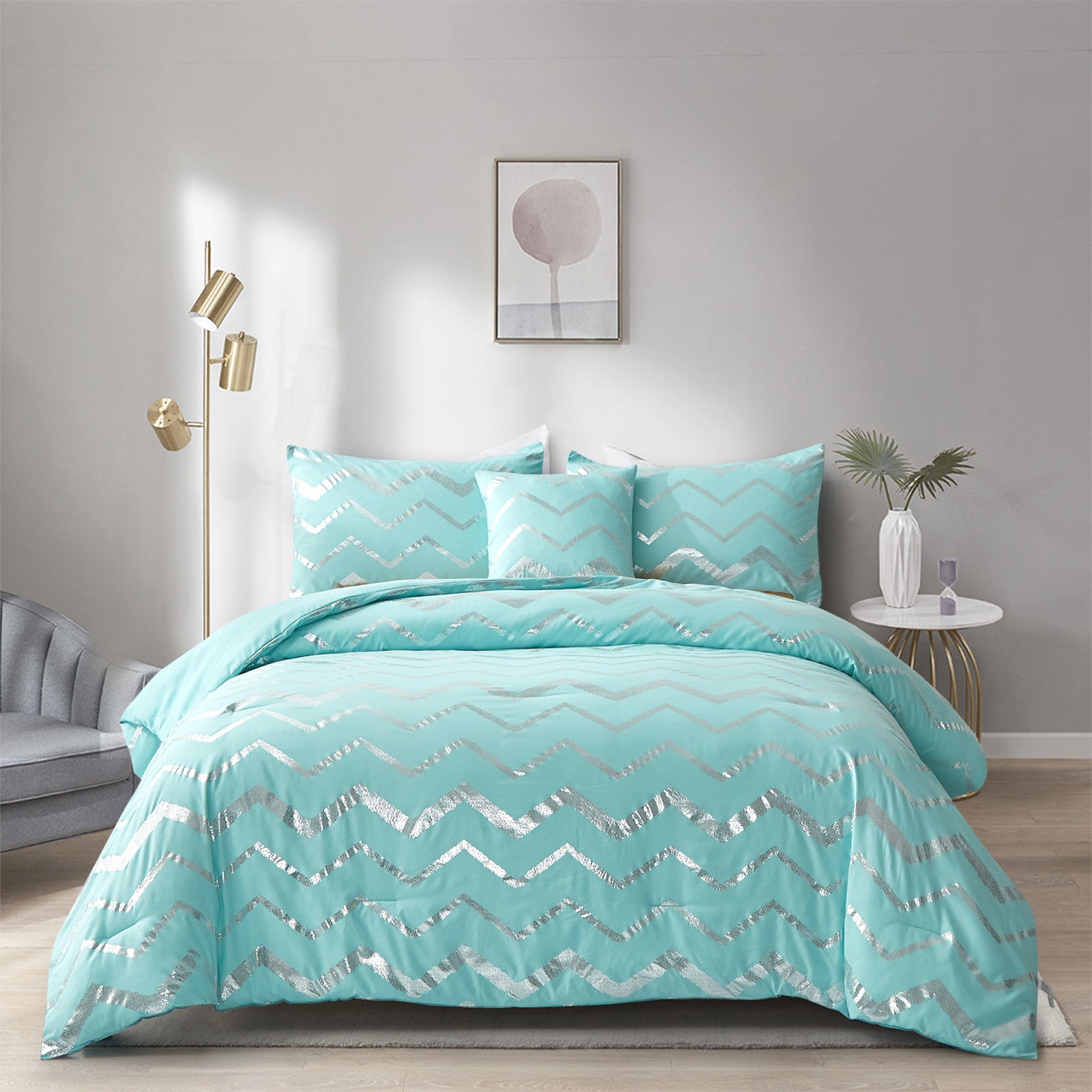 Blue Gradient Comforter Set, Modern 3-Piece Bedding with Pillowcases