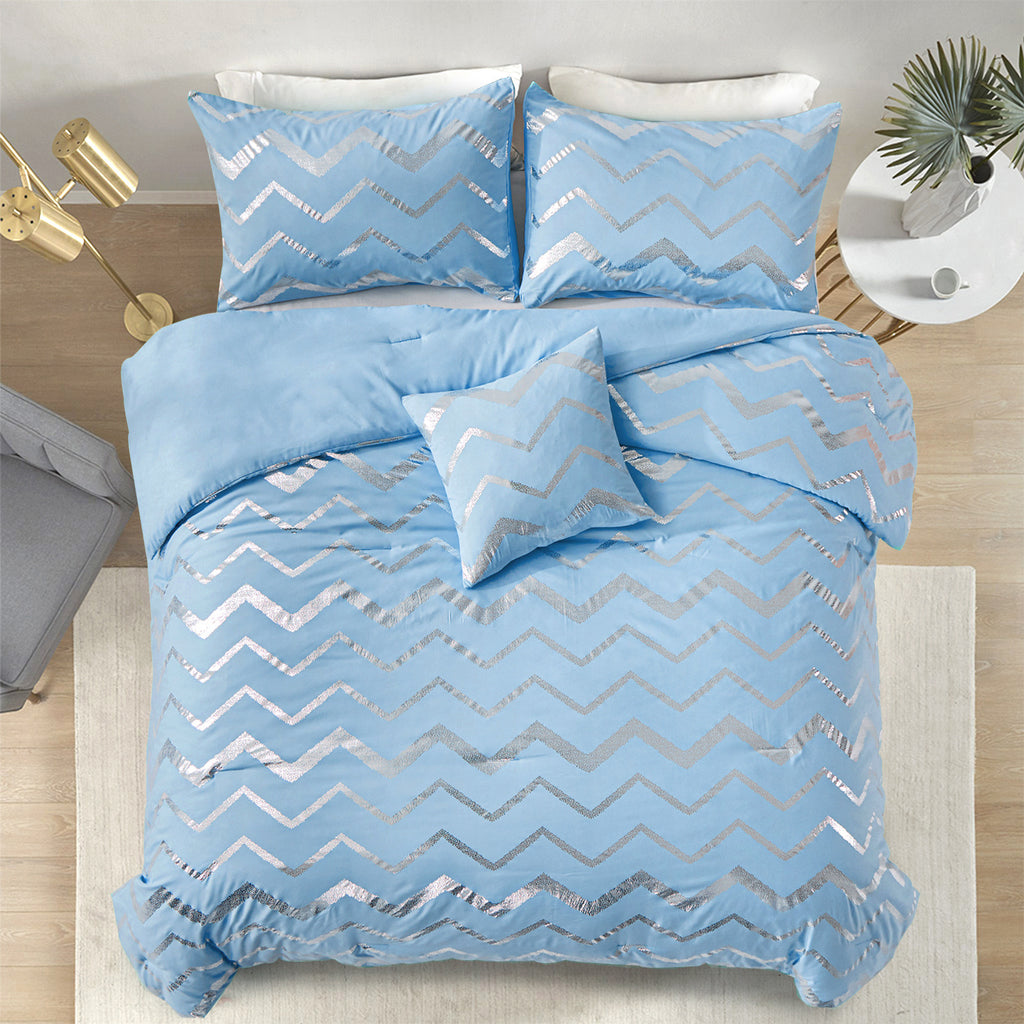 Metallic Print Comforter Set, Chic 3-Piece Bedding with Pillowcases