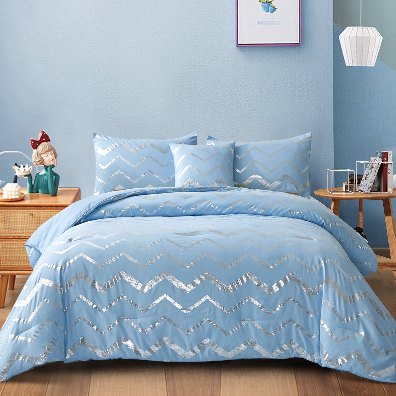 Metallic Print Comforter Set, Chic 3-Piece Bedding with Pillowcases