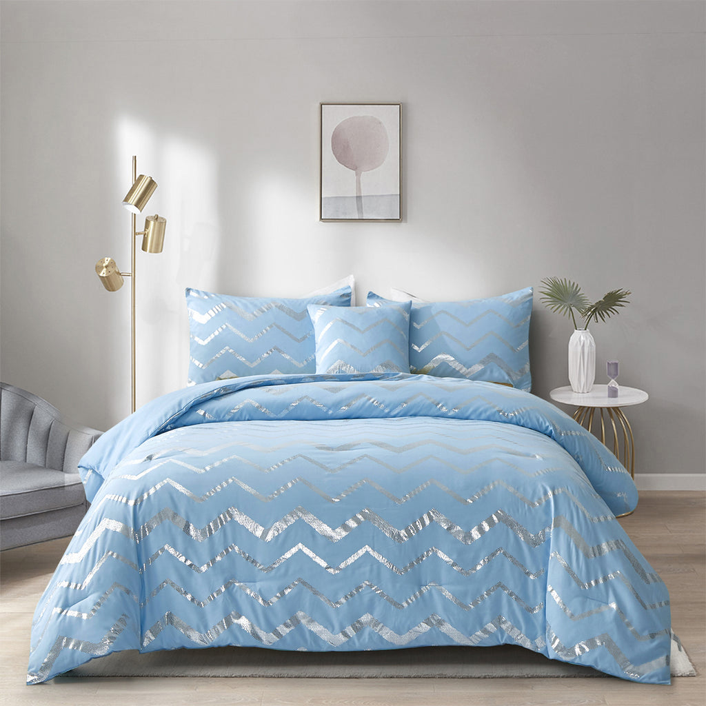 Metallic Print Comforter Set, Chic 3-Piece Bedding with Pillowcases