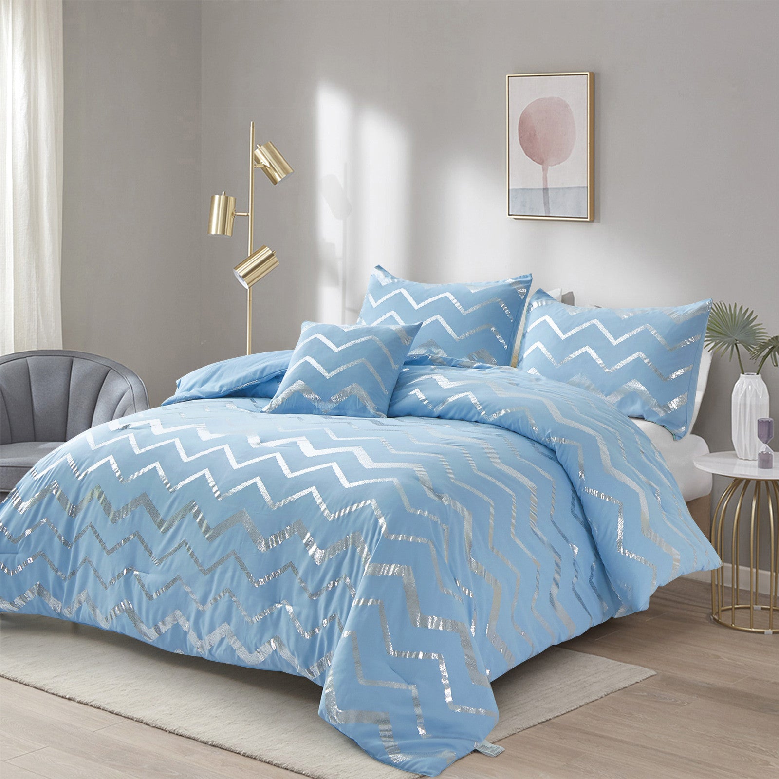 Metallic Print Comforter Set, Chic 3-Piece Bedding with Pillowcases