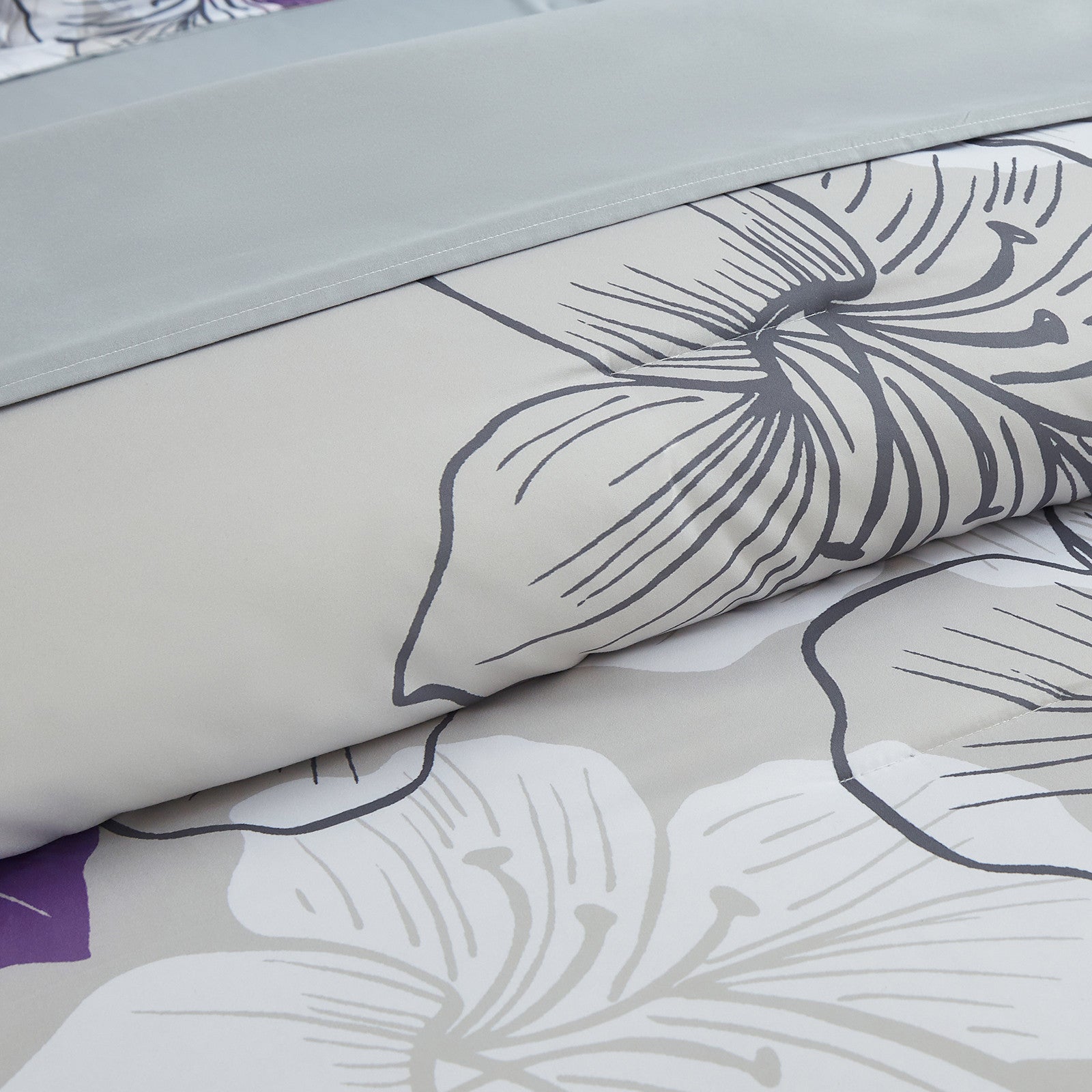 Floral Comforter Set, Purple Floral 3-Piece Bedding, Lightweight Microfiber