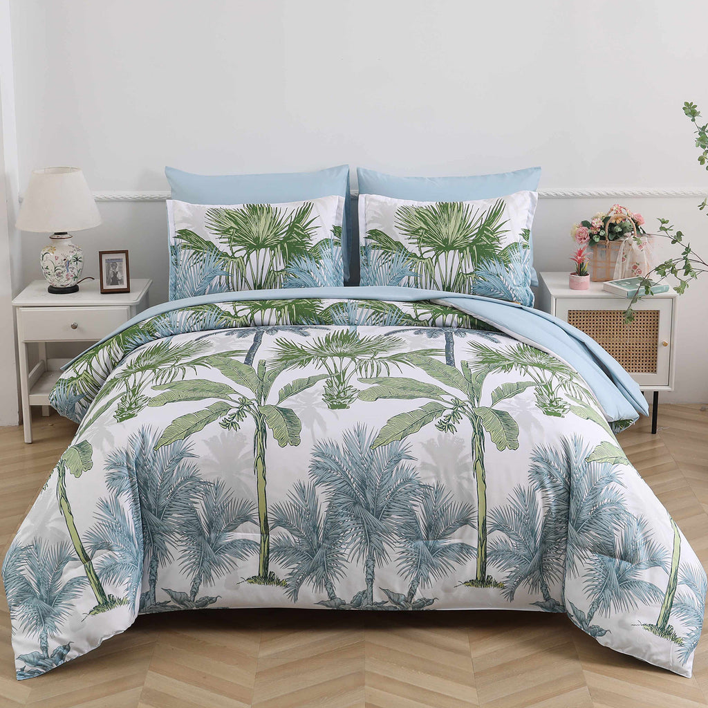Soft Floral Leaf Comforter Set, Deluxe Quilted Bedding with Pillowcases