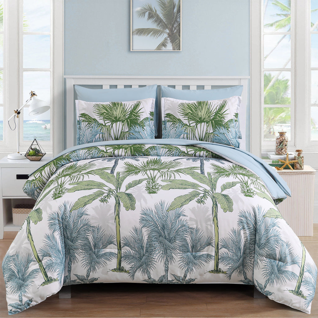 Soft Floral Leaf Comforter Set, Deluxe Quilted Bedding with Pillowcases