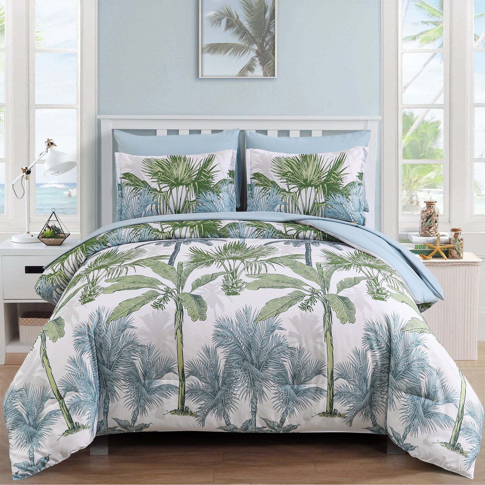Soft Floral Leaf Comforter Set, Deluxe Quilted Bedding with Pillowcases