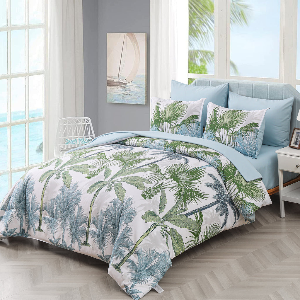 Soft Floral Leaf Comforter Set, Deluxe Quilted Bedding with Pillowcases