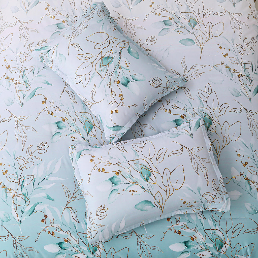 Soft Floral Leaf Comforter Set, Quilted Cozy Bedding with Pillowcases