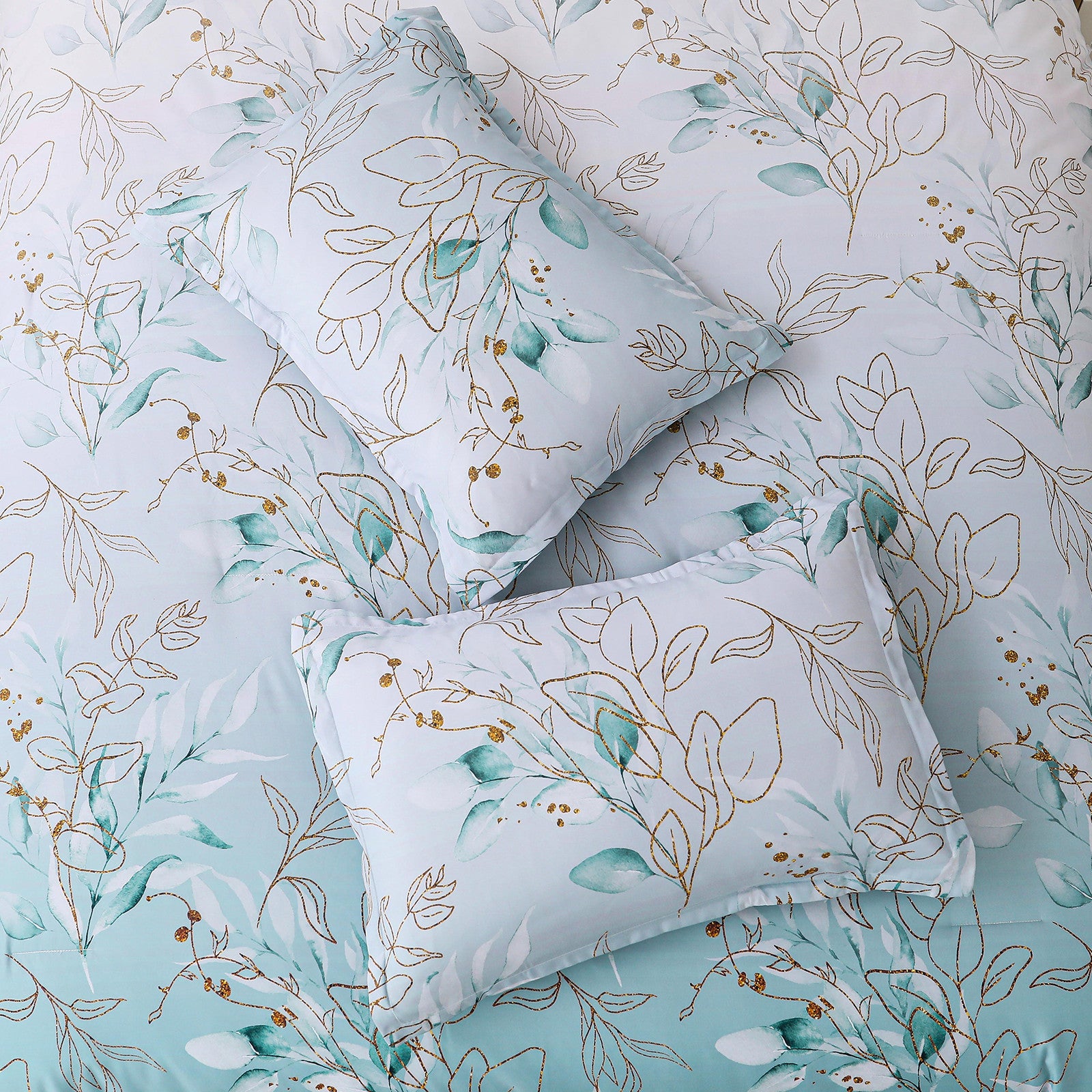 Soft Floral Leaf Comforter Set, Quilted Cozy Bedding with Pillowcases