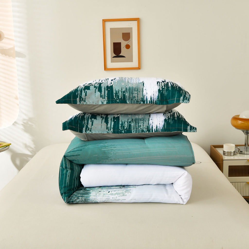 Floral Stripes Comforter Set, Plush 3-Piece Bedding with Pillowcases