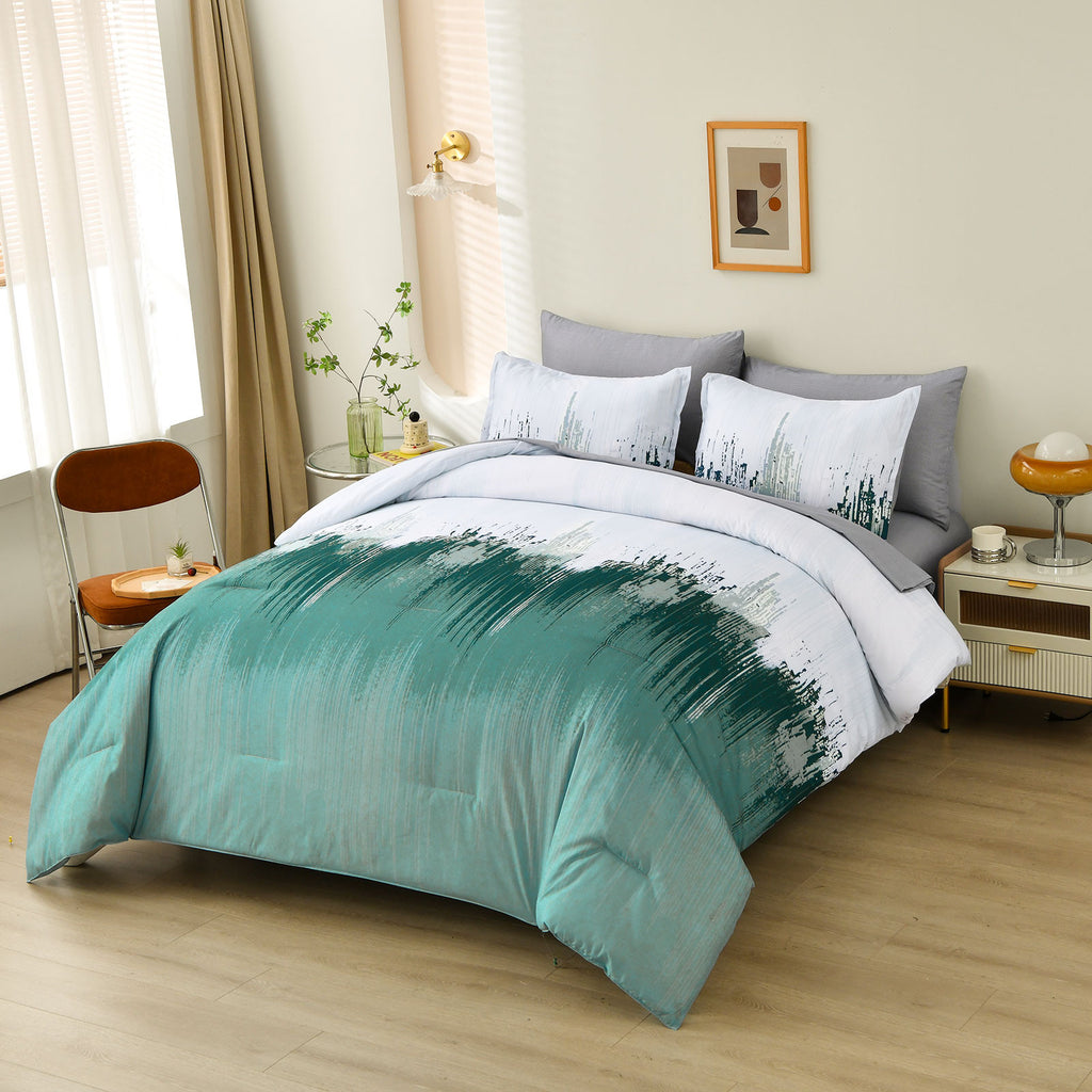 Floral Stripes Comforter Set, Plush 3-Piece Bedding with Pillowcases