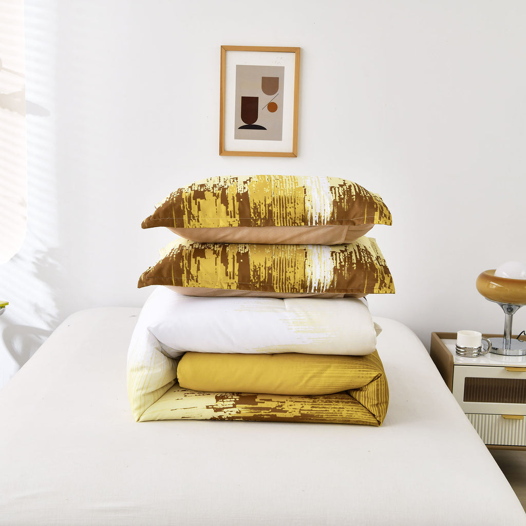 Floral Stripes Comforter Set, Cozy 3-Piece Bedding with Pillowcases