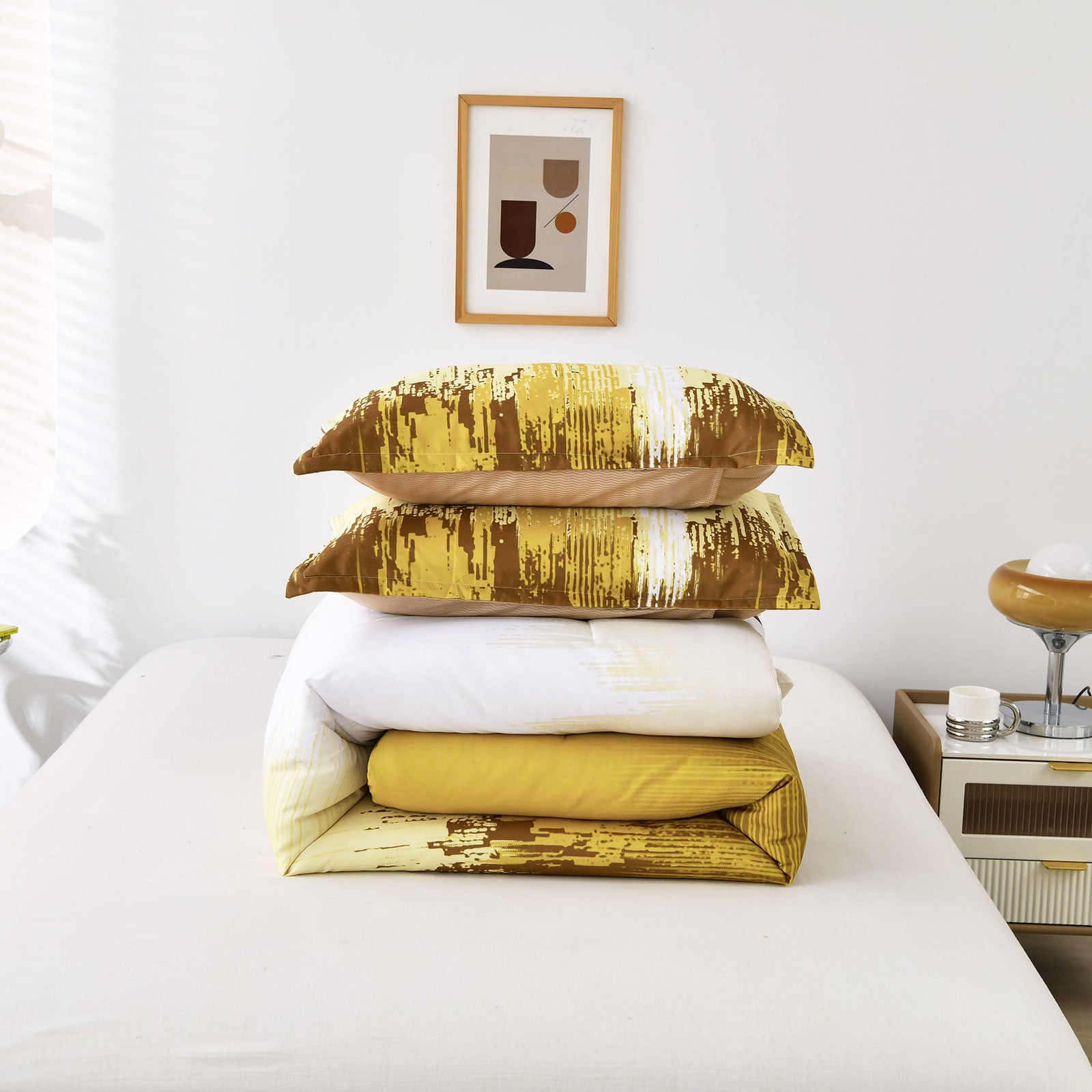 Floral Stripes Comforter Set, Cozy 3-Piece Bedding with Pillowcases