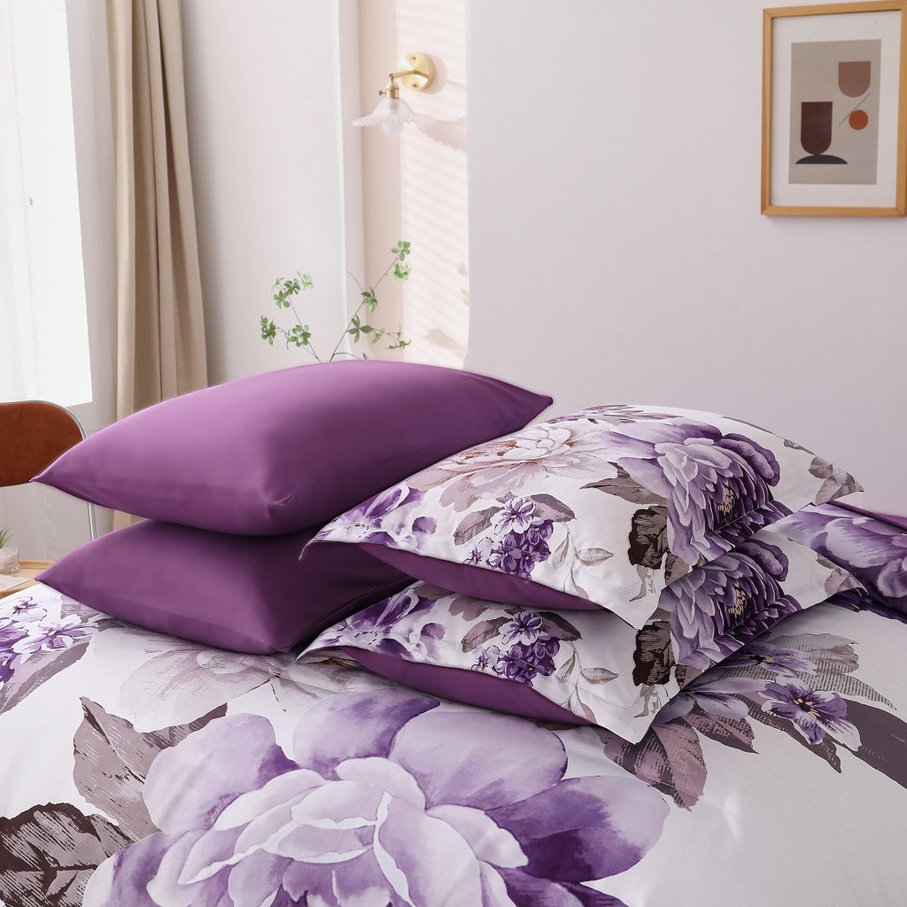 Elegant Floral Comforter Set, Warm Quilted Bedding with Pillowcases