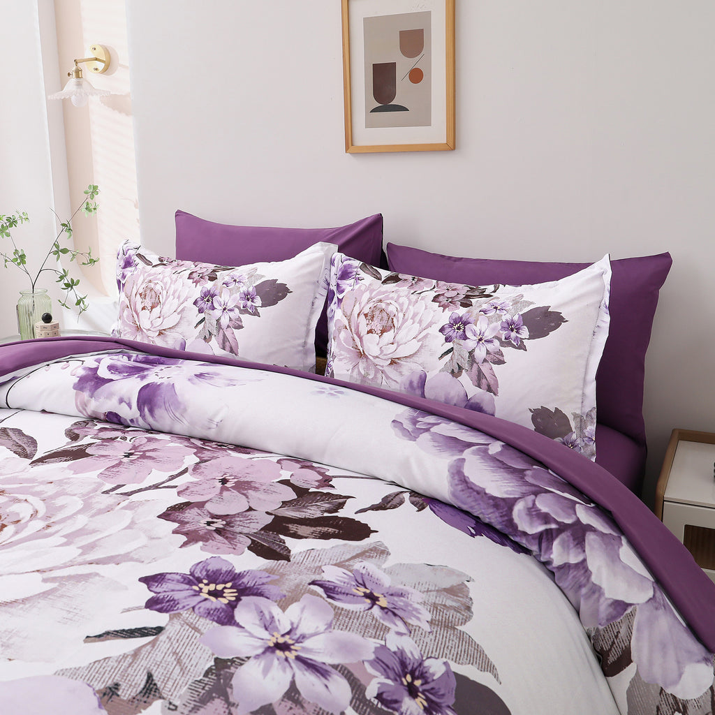 Elegant Floral Comforter Set, Warm Quilted Bedding with Pillowcases
