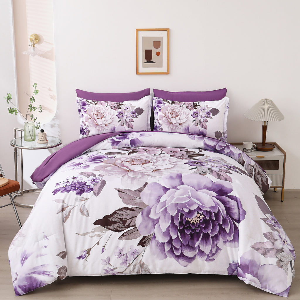 Elegant Floral Comforter Set, Warm Quilted Bedding with Pillowcases