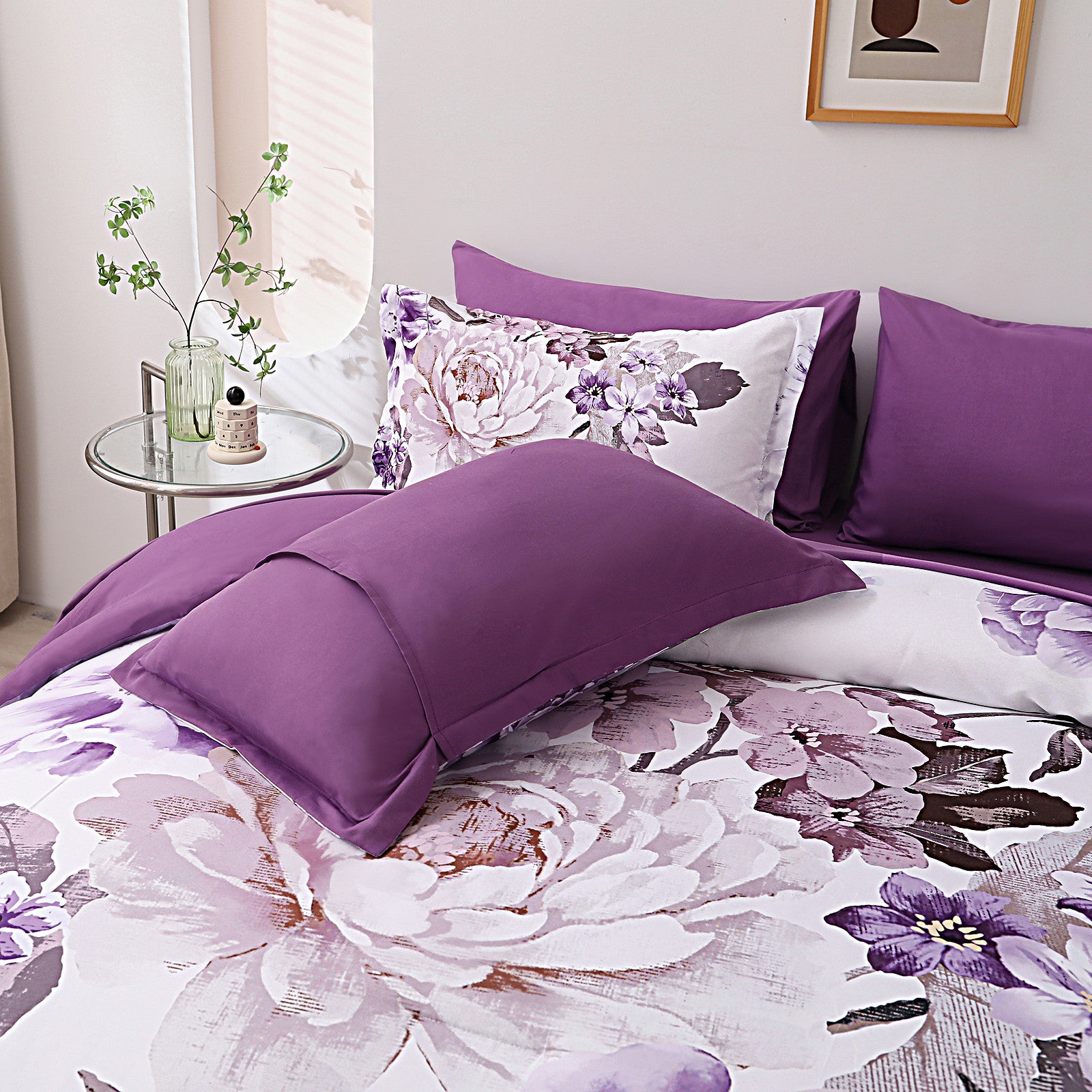 Elegant Floral Comforter Set, Warm Quilted Bedding with Pillowcases