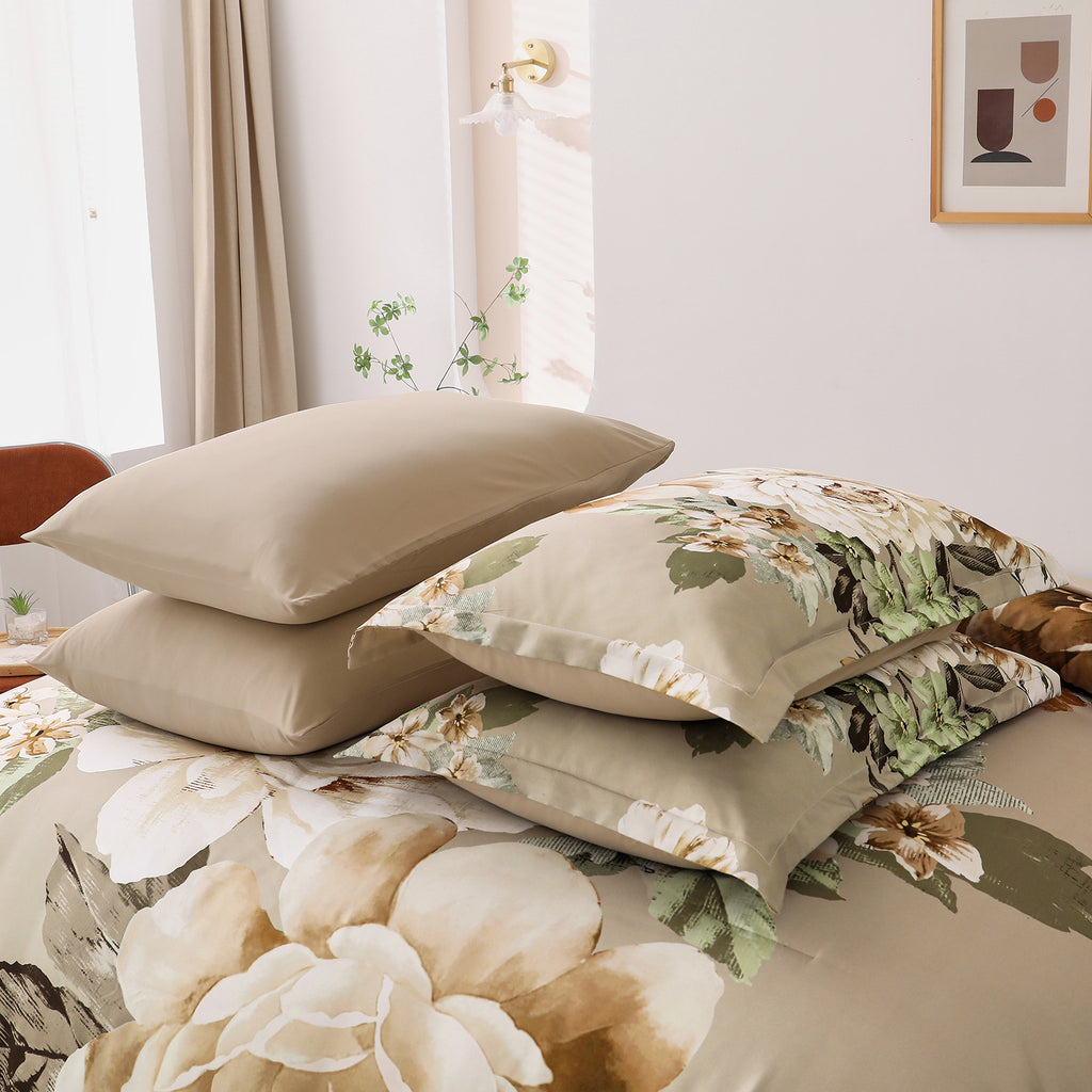 Cozy Floral Comforter Set, Quilted Warm Bedding with Pillowcases