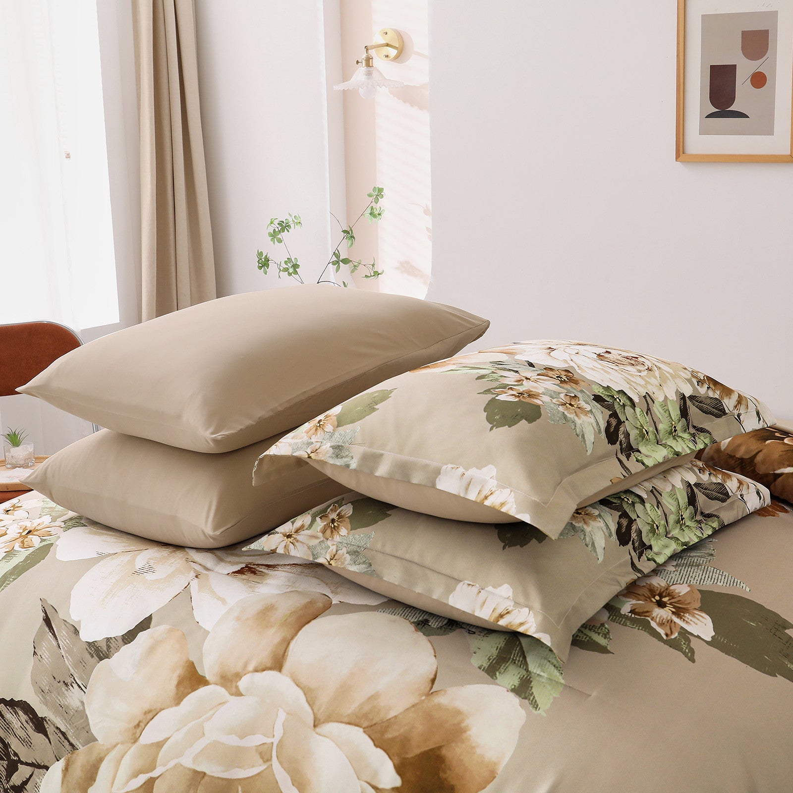 Cozy Floral Comforter Set, Quilted Warm Bedding with Pillowcases