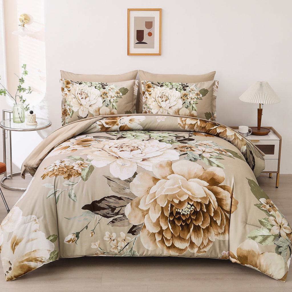 Cozy Floral Comforter Set, Quilted Warm Bedding with Pillowcases