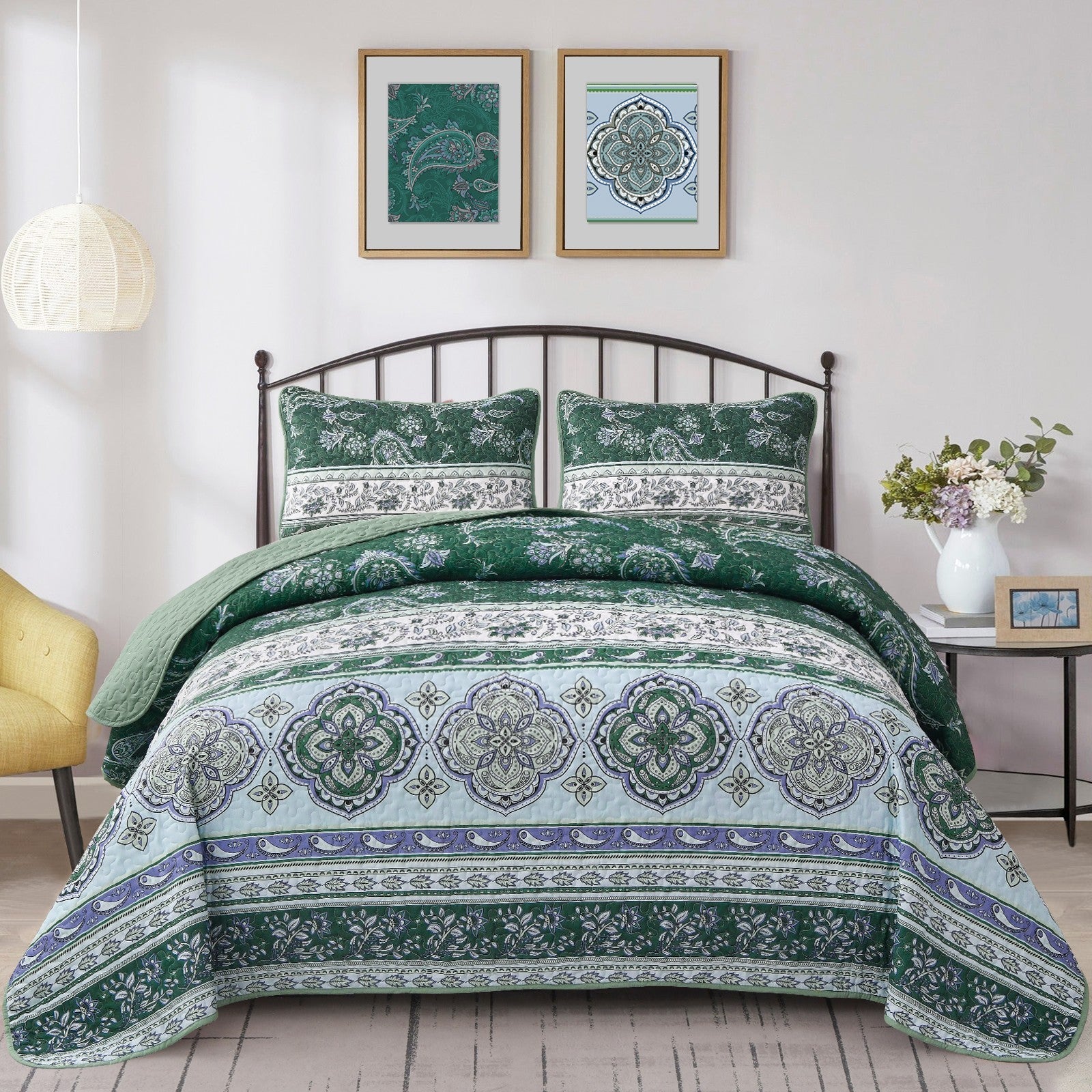 Breezy Tropical green Cozy 3 Pc Bedspread & Pillow Cover Set