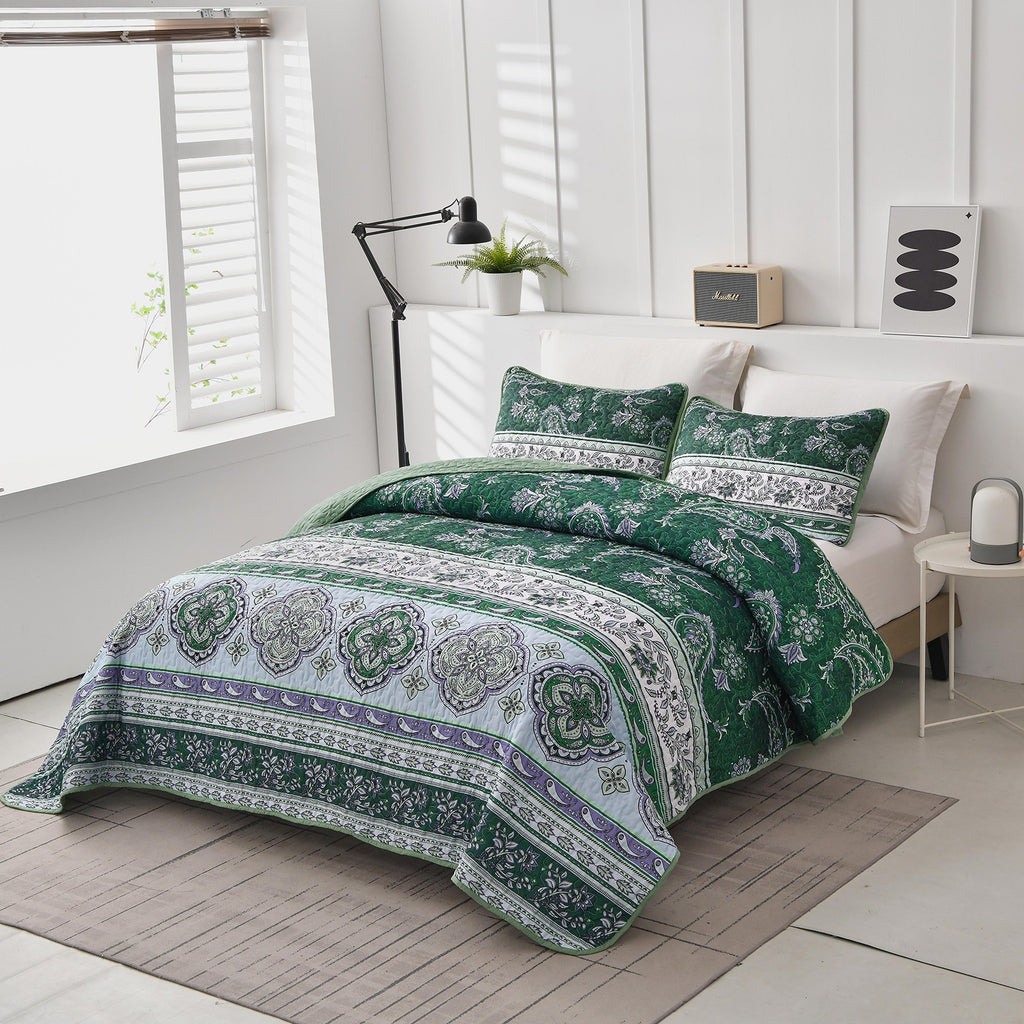 Breezy Tropical green Cozy 3 Pc Bedspread & Pillow Cover Set
