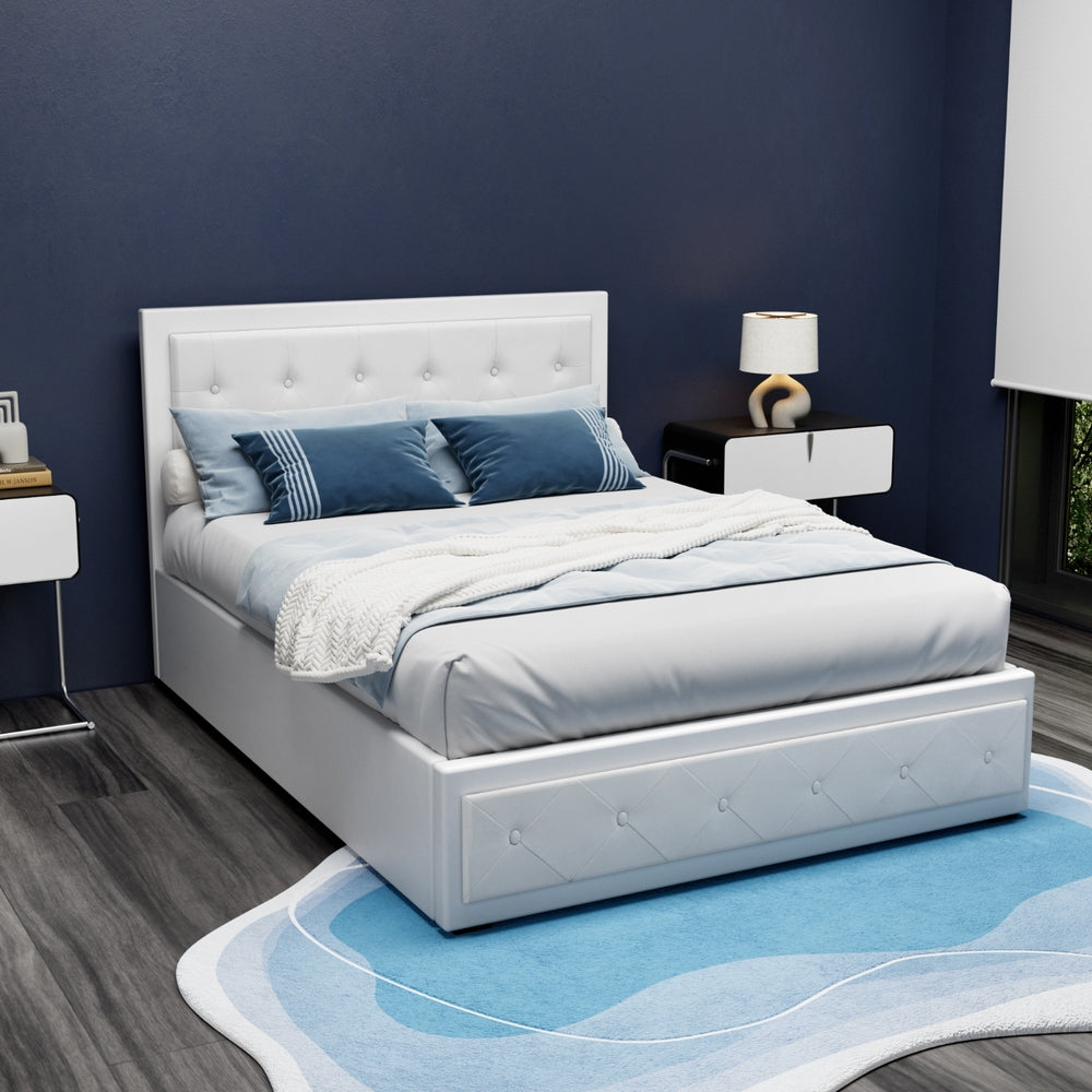 Artiss Bed Frame Double Size Gas Lift White TIYO