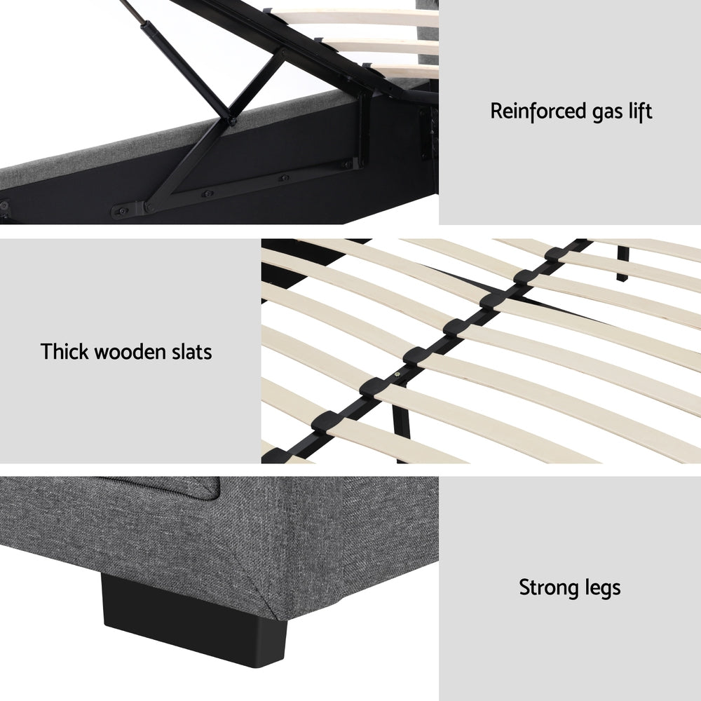 Artiss Bed Frame King Size Gas Lift Grey TIYO