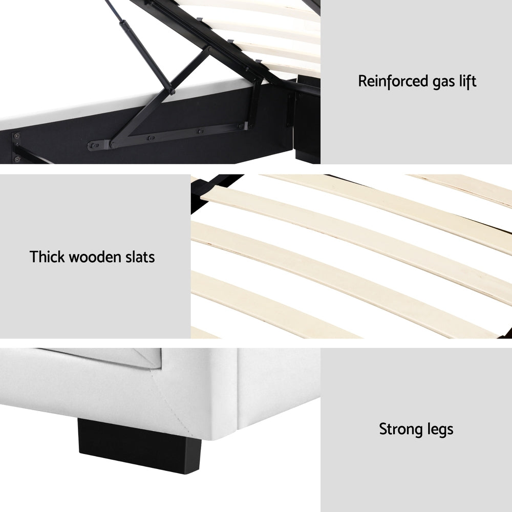 Artiss Bed Frame King Single Size Gas Lift White TIYO