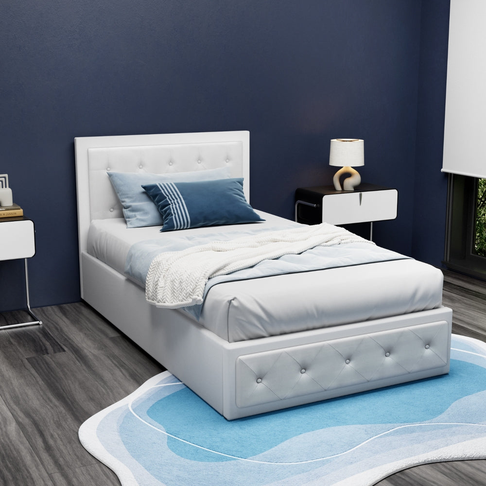 Artiss Bed Frame King Single Size Gas Lift White TIYO